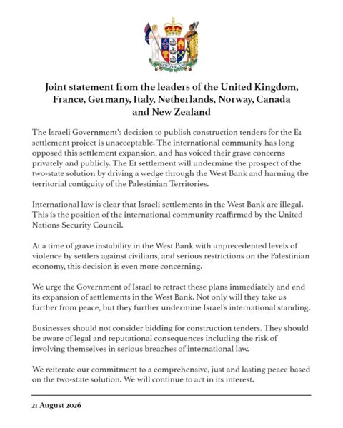 NZ's West Bank genocide statement