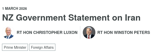 NZ Government Statement on Iran